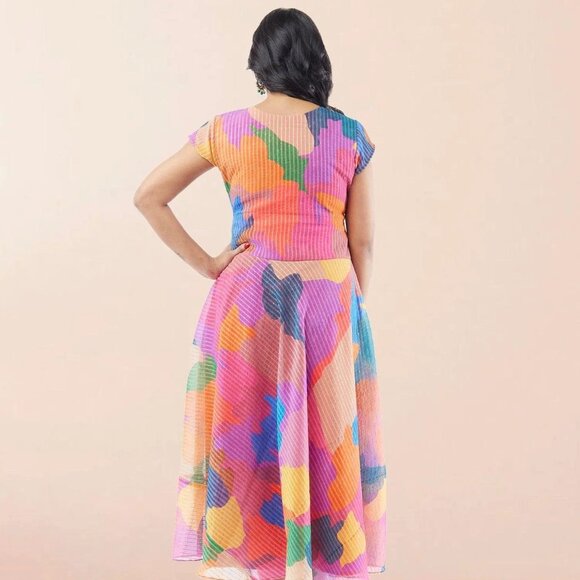 Multicolor Organza Dress with Beads | Muvvas Boutique - Picture 3 of 3